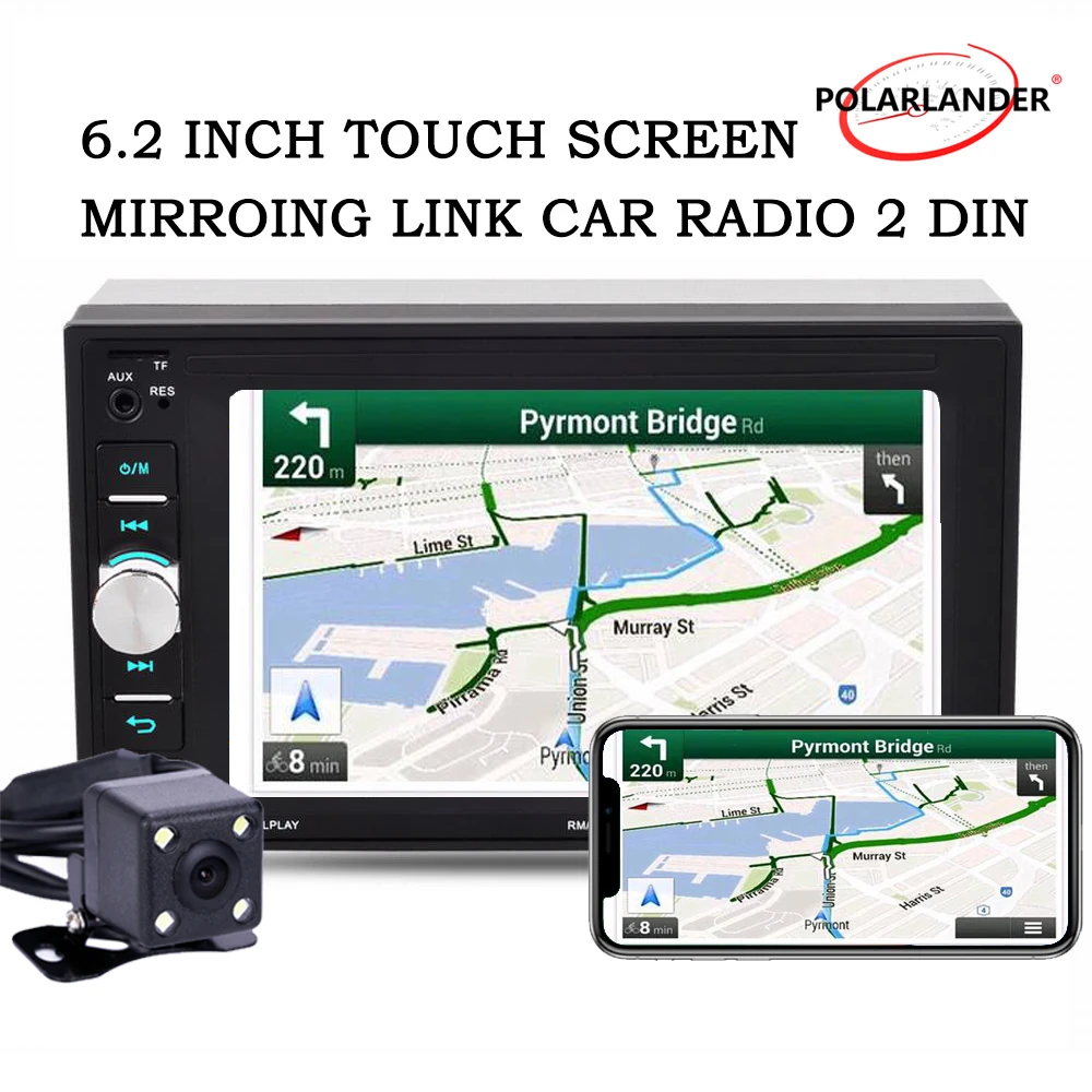 

Mirrori link stereo MP5 player 2 din car radio MP3 MP4 MP5 FM Aux in 6.2 inch Bluetooth touch screen 9 languages