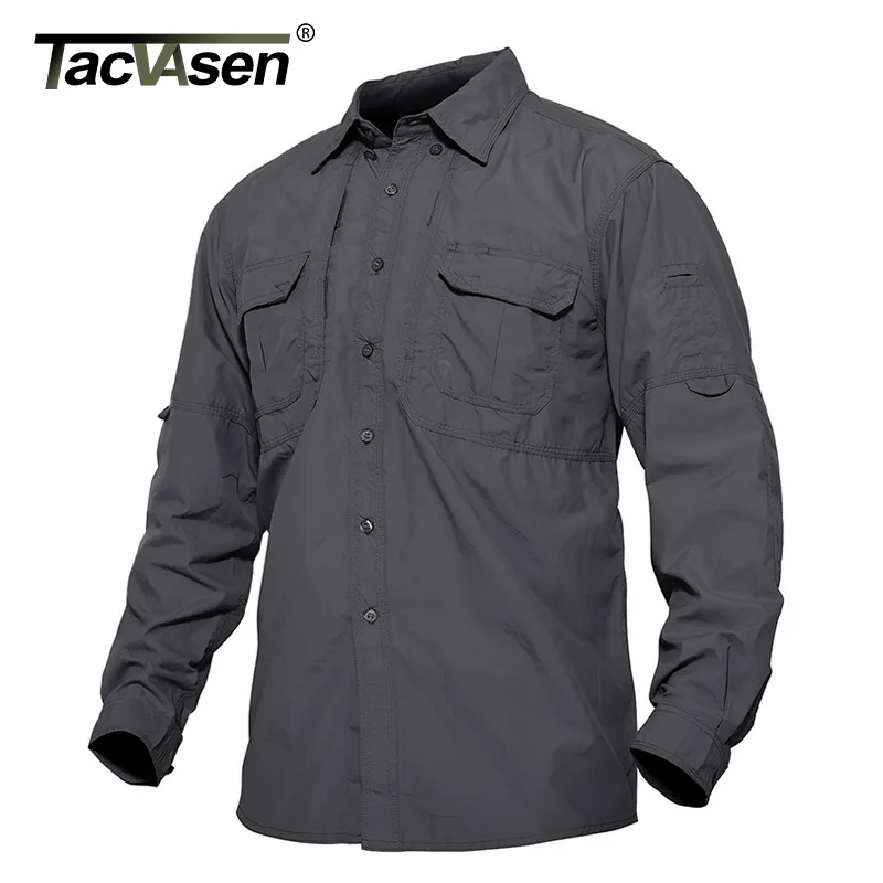 TACVASEN Men's Tactical Shirts Summer Lightweight Quick Drying Shirts Army Military Shirts Long Sleeve Outdoor Work Cargo Shirts