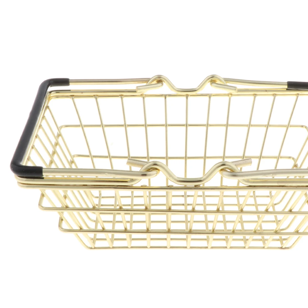 Mini Shopping Basket with Metal Frame, Creative Desk Holder Storage Toy, Kids Role Play Toys  