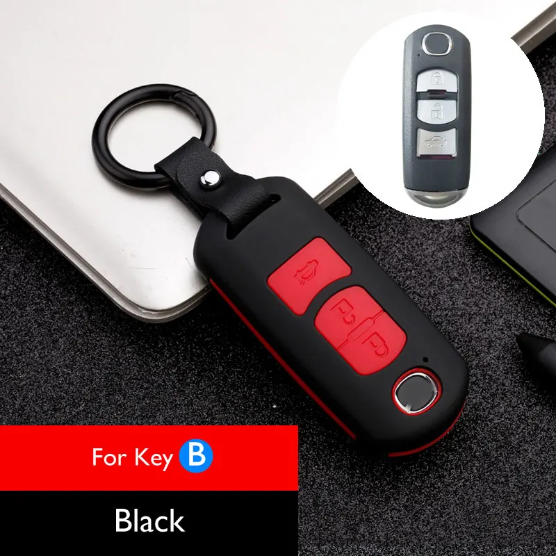 B Black Carbon Car Key Case For Mazda 3 5 6 CX-3 CX-4 CX-5 CX-7 Axela Atenza Keychain Bag Smart Remote Fob Protector Cover Accessories - Название цвета: B Black