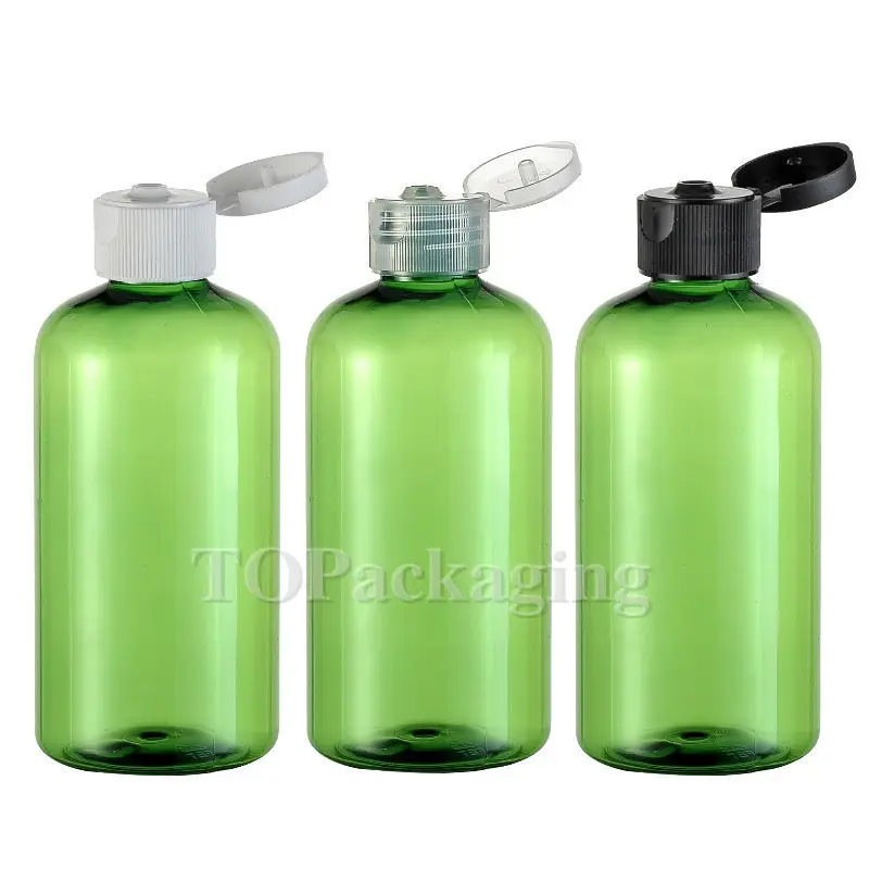 30PCS/LOT 220ML Flip Screw Cap Bottle,Green Plastic Cosmetic Container