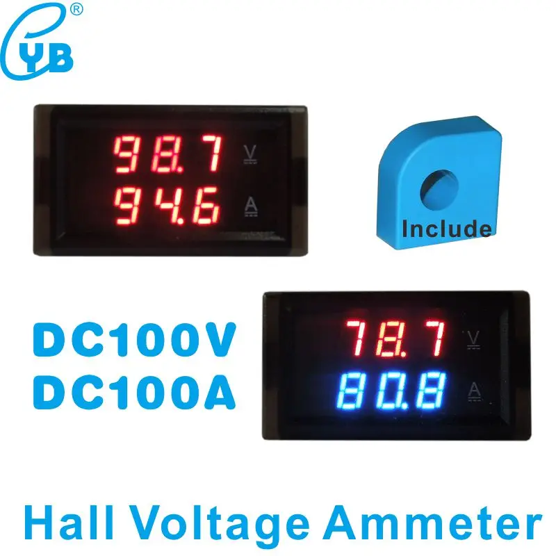 DC 0-100A светодиодный цифровой зал трансформатор ct DC Вольтметр Амперметр постоянного тока 100V Напряжение измеритель величины тока Amperemetre Вольт Ампер Панель метр