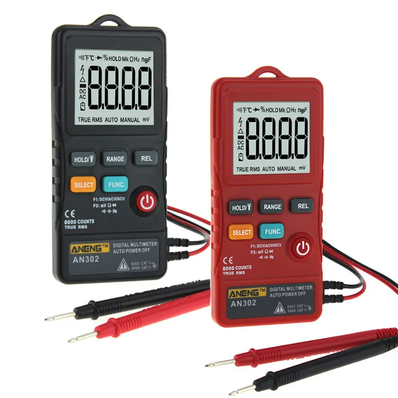 

AN302 Multi-function Button Type Multimeter+Portable Strap+Measurement Data Line Logistics Multimeter Red/Black Measuring Tool