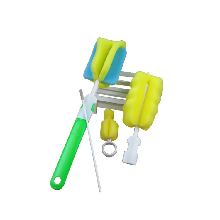 spesifikasi 4 Pcs set Sponge Botol Plastik Sikat Pembersih Botol Clamp Puting Klip Kaca Susu Pembersih Botol