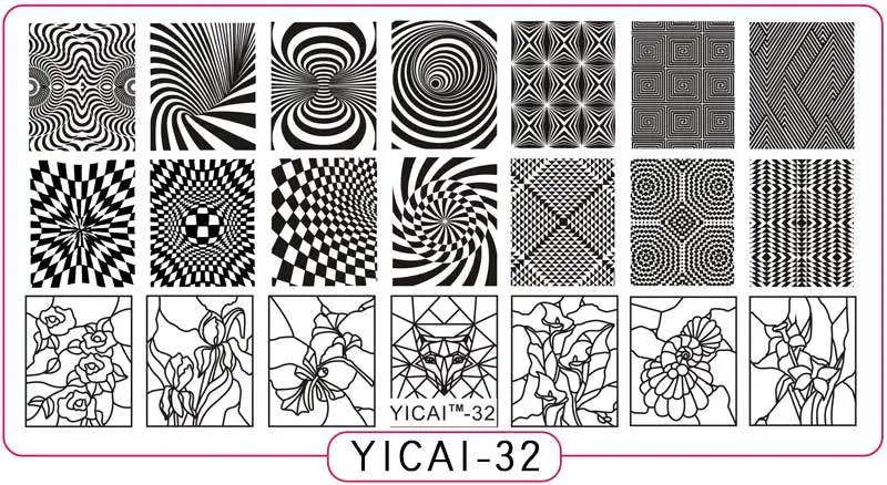 YICAI(1-40) серия-изображения пластины для штамповки ногтей трафарет шаблон металл различные фулкавер цветок 1 шт. изображение штамп пластины - Цвет: 32