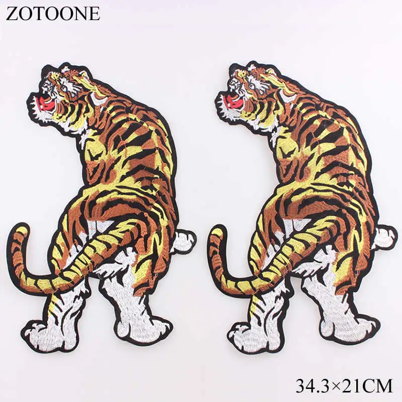 

ZOTOONE Big Tiger 34.3*21CM Embroidered Patches for Clothing Iron on Or Sew Fabric Stickers for Clothes Badge Appliques DIY D
