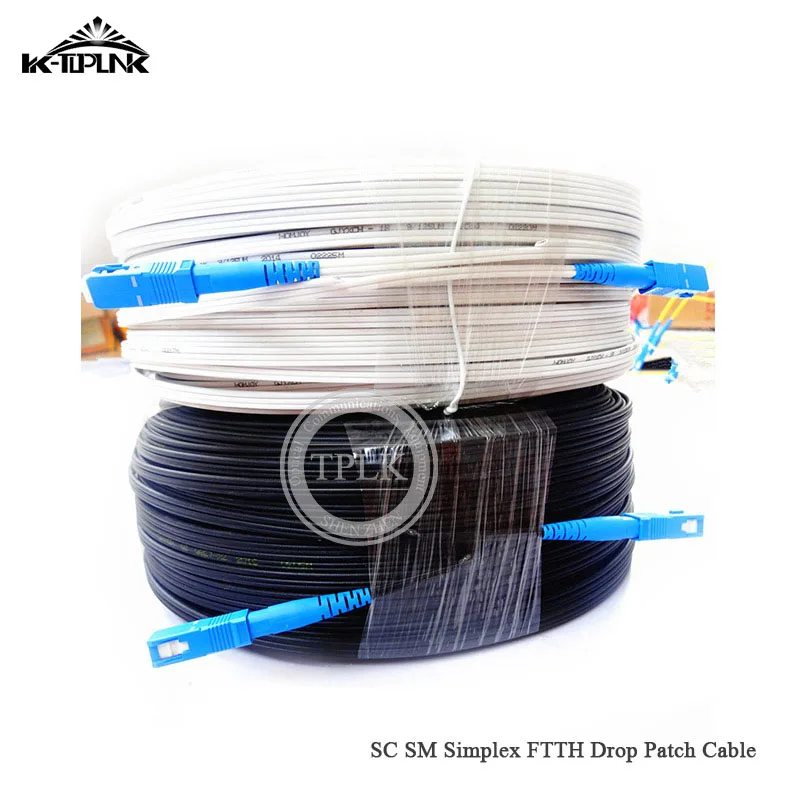 

High Quality 50M Outdoor SC SM 1Core Simplex FTTH Drop Patch Cable SC to SC FTTH Fiber Optic patch cord black or white cable