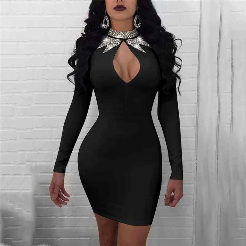 Женское Короткое платье карандаш с длинным рукавом блестками|solid dress|dress womensexy dress |