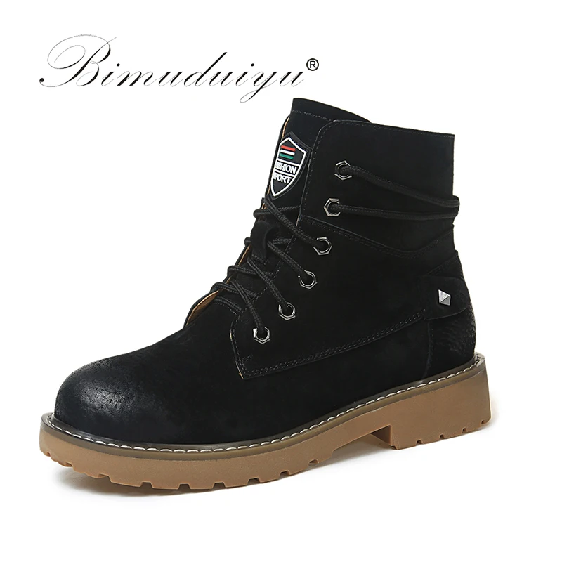 BIMUDUIYU/брендовые осенне-зимние ботильоны из натуральной замши высокого качества; Модные женские ботинки; новые зимние ботинки