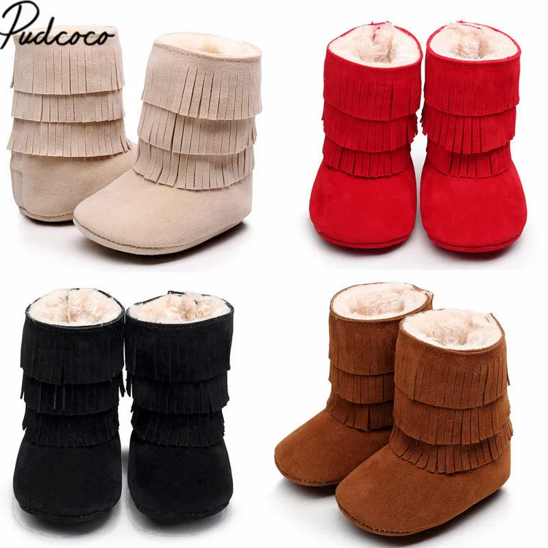 Warm Baby Boots Newborn Baby Girl Boy Kids Prewalker Solid Fringe Shoes