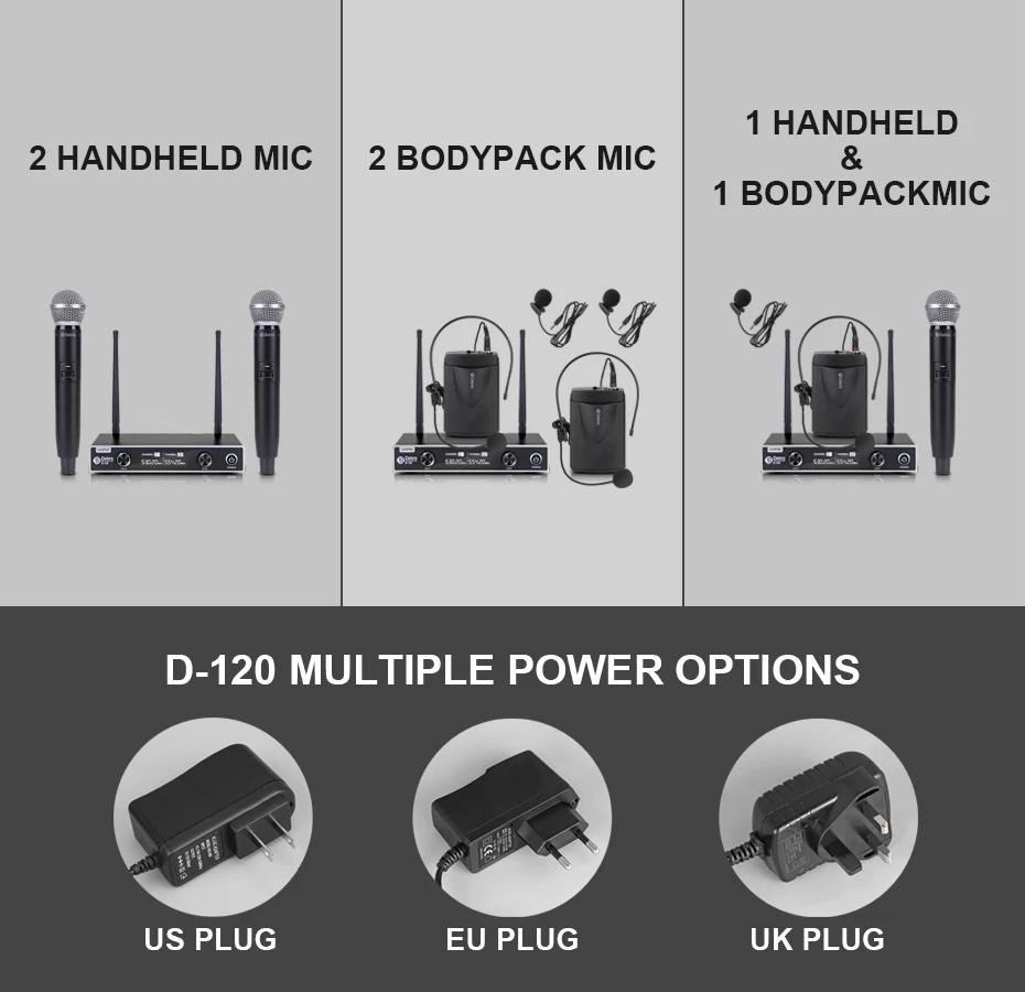 Debra аудио D-120 2 канала с ручной или петличный и гарнитура микрофон UHF беспроводной микрофон системы с XLR для караоке