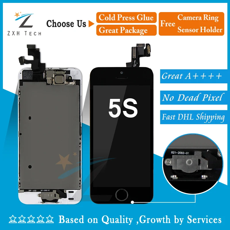10 шт./лот высокое качество AAA дисплей для iPhone 5S 5 5C ЖК-сборка сенсорный экран дигитайзер сборка+ фронтальная камера+ сенсор Flex