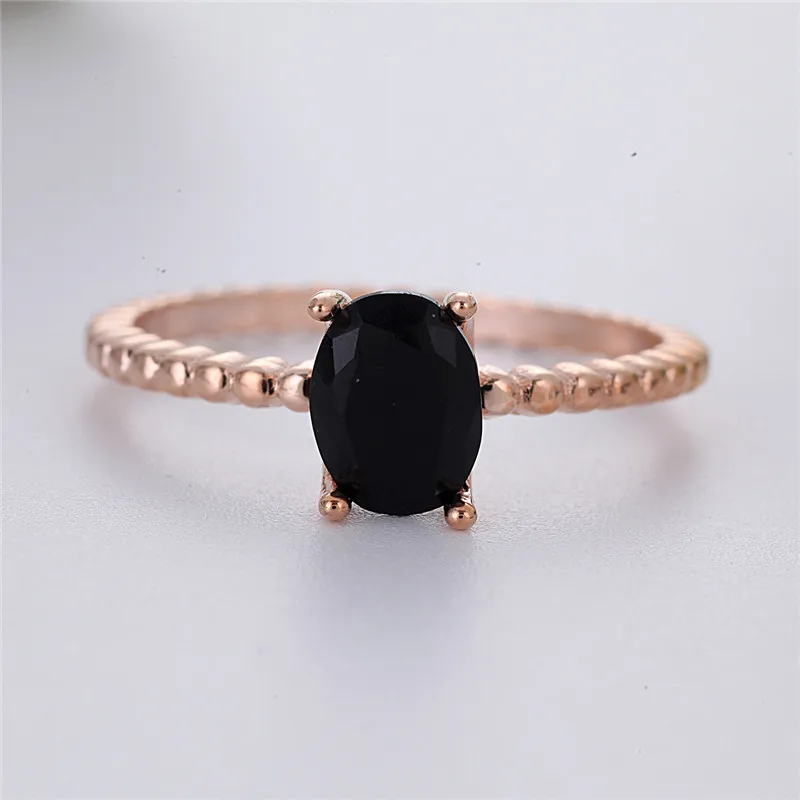 Charming Black Stone Rings Jewelry Bague Femme Simple Style Rose Gold