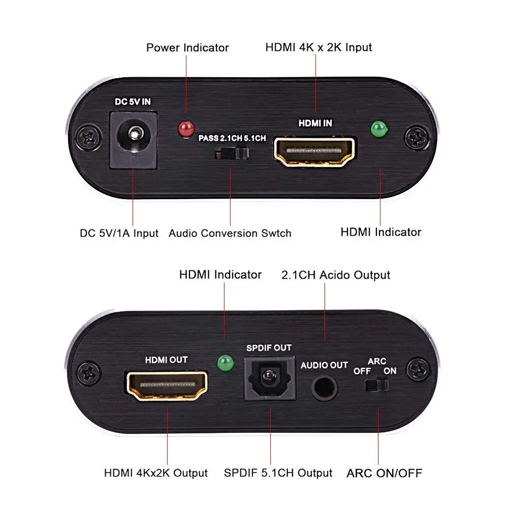 4K HDMI аудио экстрактор ARC 5,1 CH 4K HDMI к HDMI аудио экстрактор поддержка TOSLINK 3,5 мм ARC HDMI аудио экстрактор сплиттер