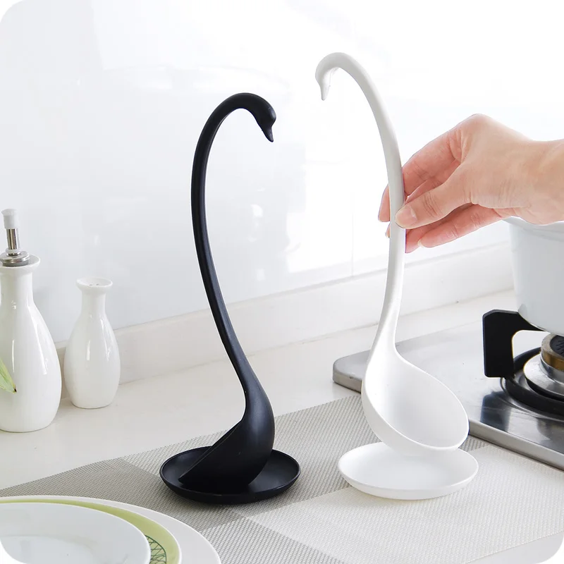 

CTDSGW000375 Creative Swan Soup Spoon Long Handle Porridge spoon lure with Tray Kitchen Cooking Tools Tableware Kitchen Tool
