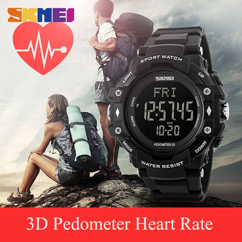 

Clock Men Watches Sports Health Watches 3D Pedometer Heart Rate Monitor Calories Counter Waterproof Digital LED Wristwatches