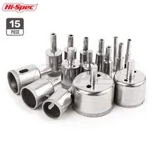 Hi-Spec 15pc 6-50mm Diamond Coated Drill Bit Set Tile Marble Glass Ceramic Hole Saw Drilling Bits For Power Tools  TT002