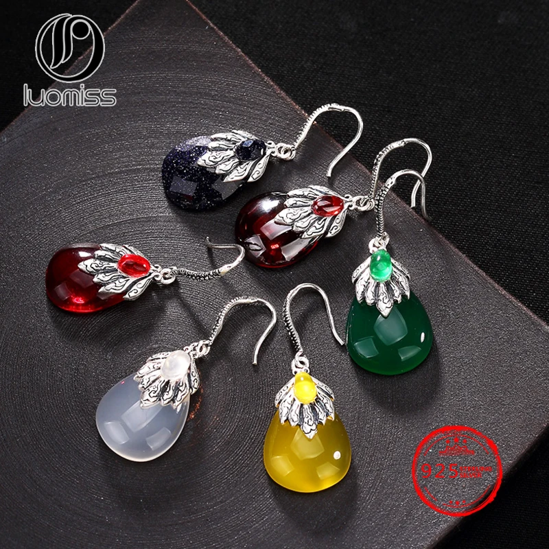 

S925 sterling silver vintage clouds drip like chalcedony luxury ladies earrings wholesale