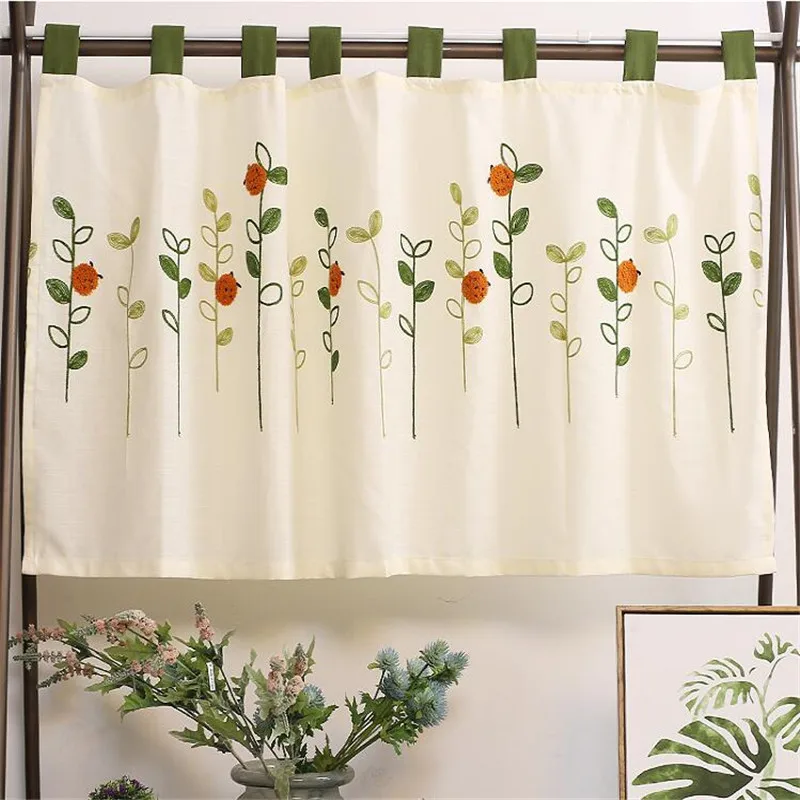 Free Shipping Ladybug Half Curtain Rod Lovely Pocket Coffee/Tea Kitchen Short Small Shades Home Window Door Drapes Blind | Дом и сад