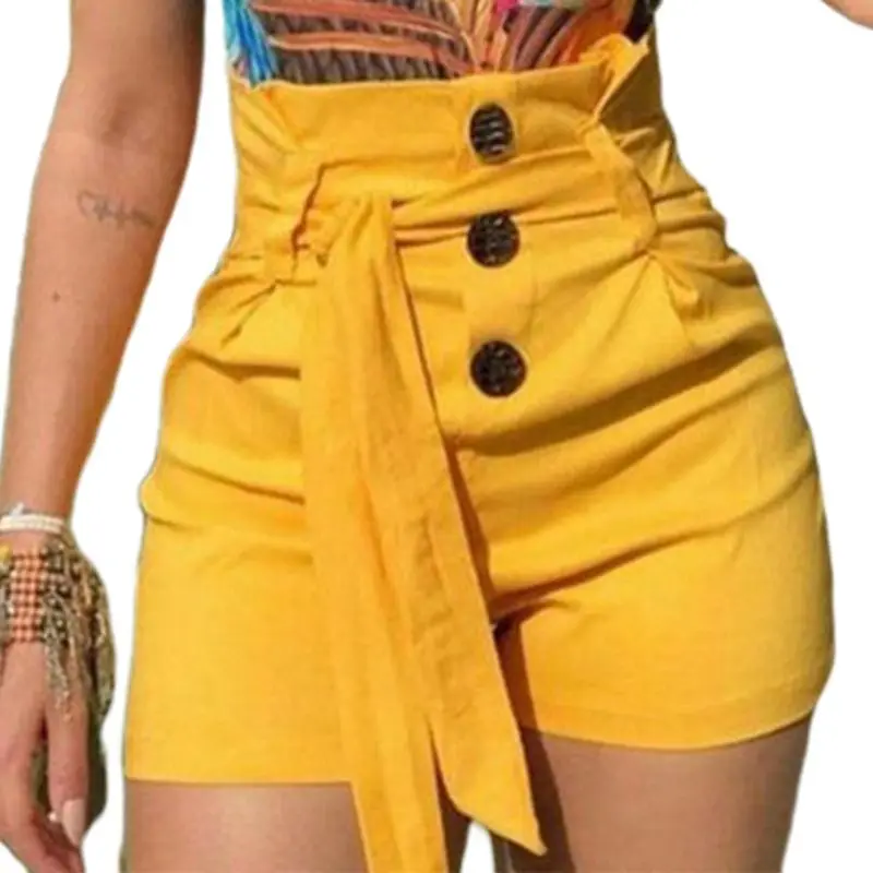 Womens Summer Plus Size High Waist Shorts Button Down Belted Lace Up Solid Color Skinny shorts Casual Night Clubwear S-5XL