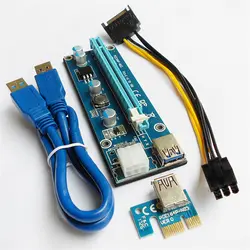 FDBRO 006C PCIe PCI-E PCI Express Riser Card 1x до 16 1xusb 3,0 данных кабель SATA к 6Pin IDE Molex Питание стояк для BTC шахтера