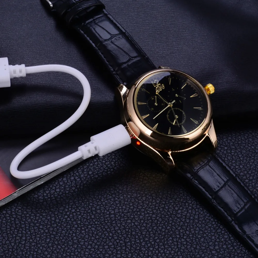 Cigarette Lighter watch Men USB rechangeable Casual Quartz Watch fashion Arc Flameless Lighter Wristwatches clock JH338