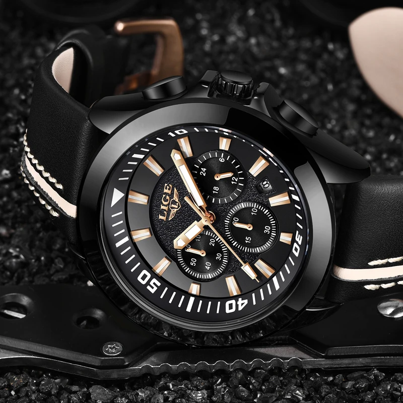 2018 New Men Watch LIGE Men's Waterproof Leather Sport Watch Male Brand Top Luxury Business Qaurtz Wristwatch Relogio Masculino