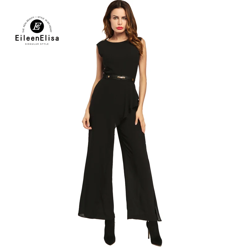 Jumpsuit Summer 2017 Elegant Black Sleeveless Waist Long Pants Ladies Jumpsuits Runway Romper
