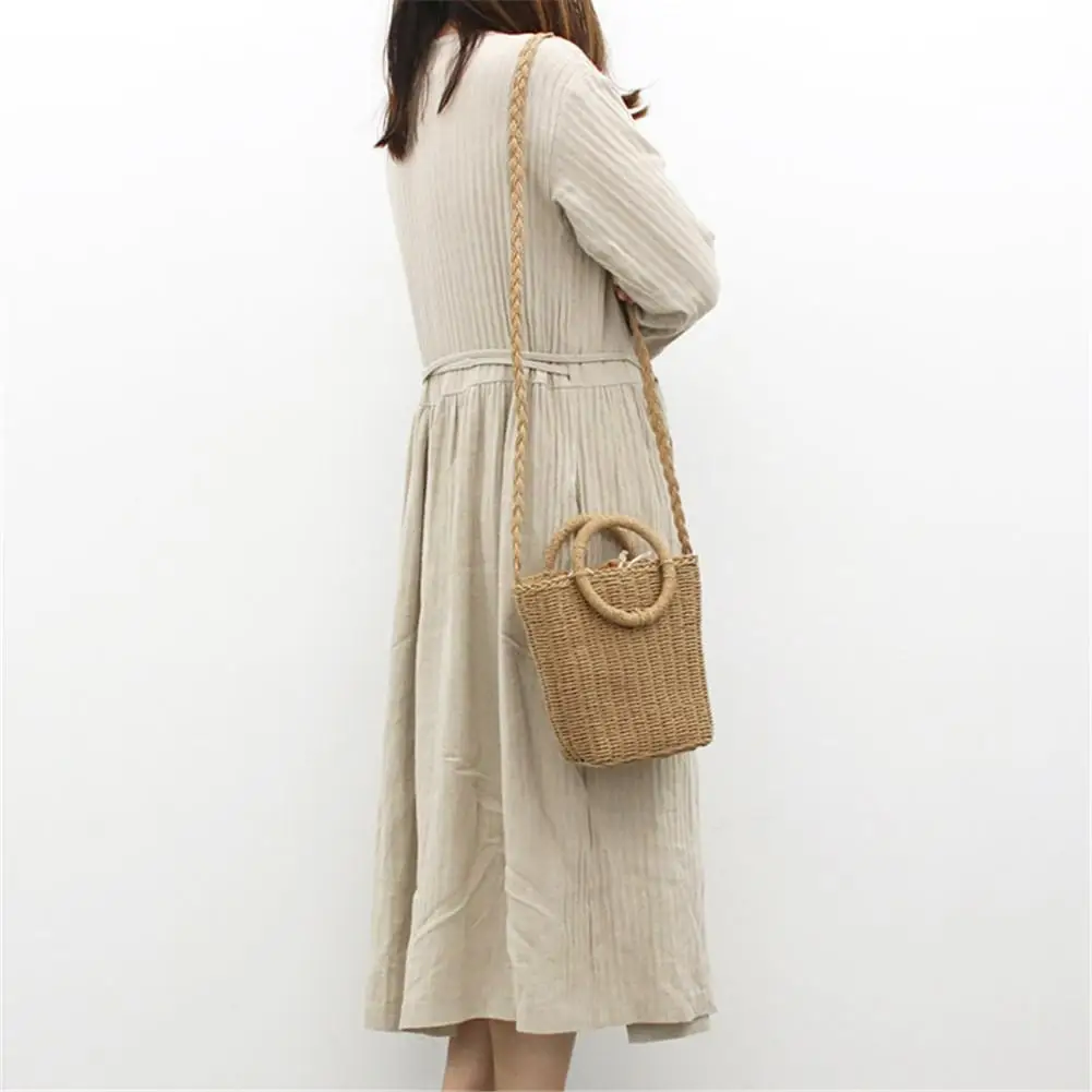 البوهيمي نمط المألوف اليدوية يد بسيطة الطبيعي القش حقيبة Crossbody المنسوجة حقيبة شاطئية للنساء العلامة التجارية جديد