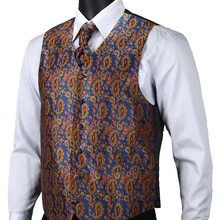 VE18 Аква оранжевый Пейсли Топ Дизайн Свадебные Мужчины шелковый жилет карманные Квадратные запонки набор галстуков для костюма смокинг