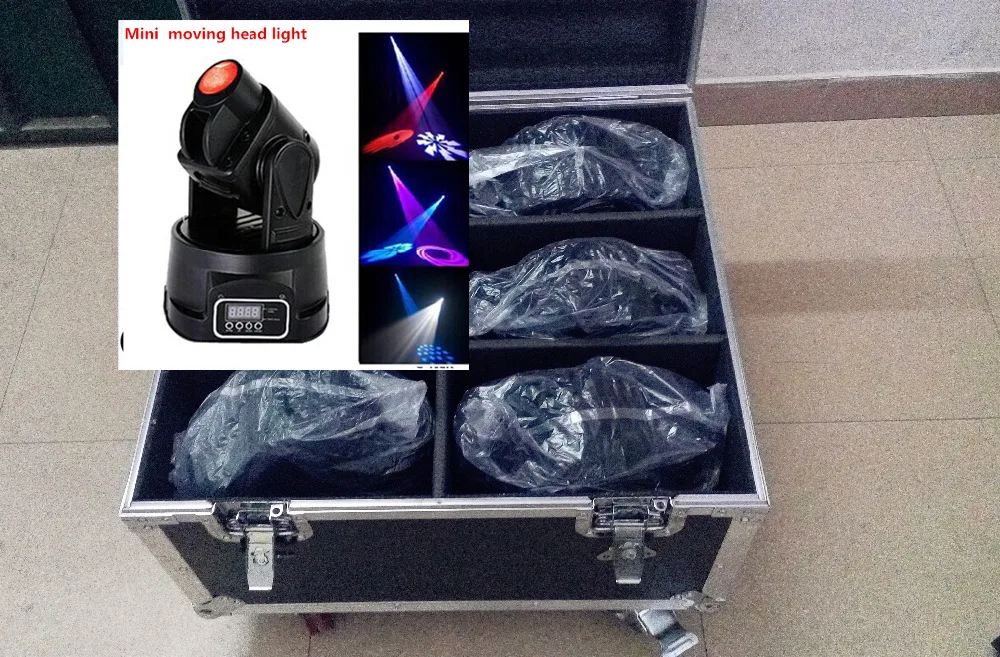 

6X with A Four  Flight Case  15W Spot LED RGB DJ Mini LED Spot/Gobos Moving Head Stage Light