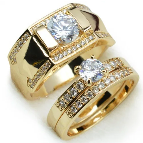 2018 Gold Rings For Women And Men Fashion Lovers' Set Ring Cubic Zirconia Yellow Color Wedding Engagement Accessories R064 | Украшения