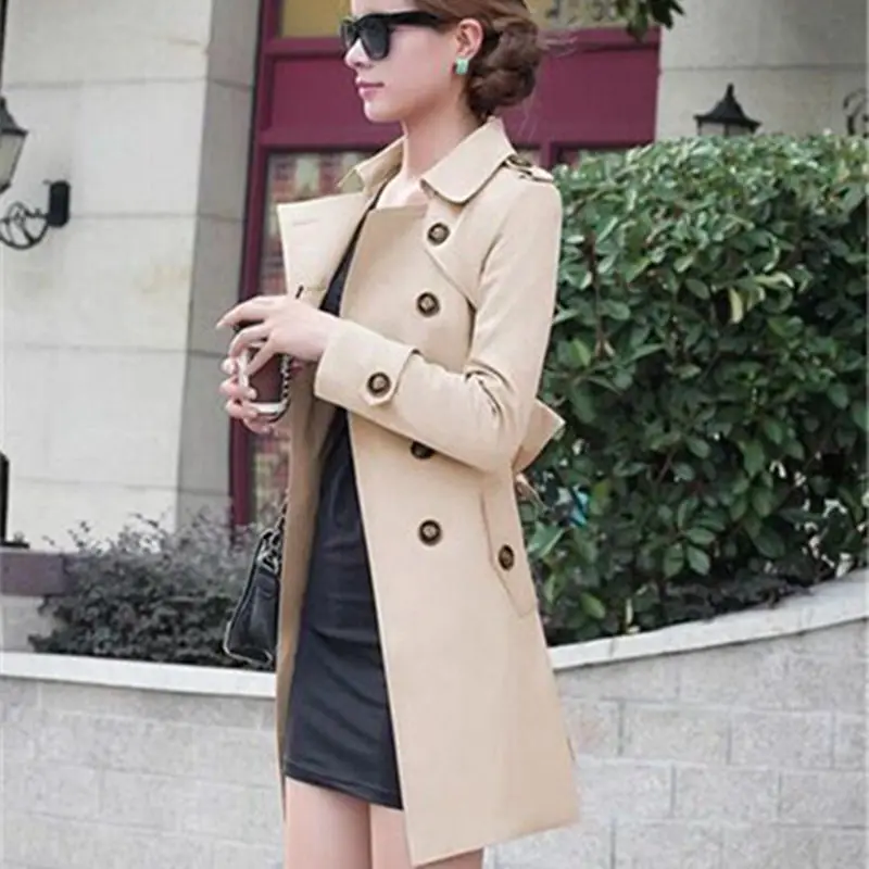 

2018 New Fashion Hot Sale Women Slim Charm Double Breasted Female Long Trench Turn Down Collar Solid Pattern Trench