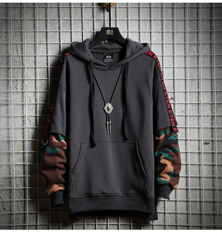 Камуфляжная Мужская толстовка в стиле хип-хоп, осенняя хлопковая черная Мужская толстовка, топы, мягкие серые пуловеры с капюшоном, Harajuku, свободная уличная куртка