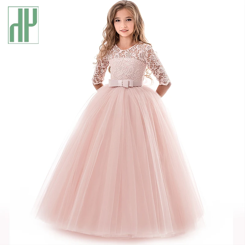

Kids Girls dress long sleeve Lace Tulle Teen elegant party christmas dress red children girl wedding dress 6 8 10 to 12 years