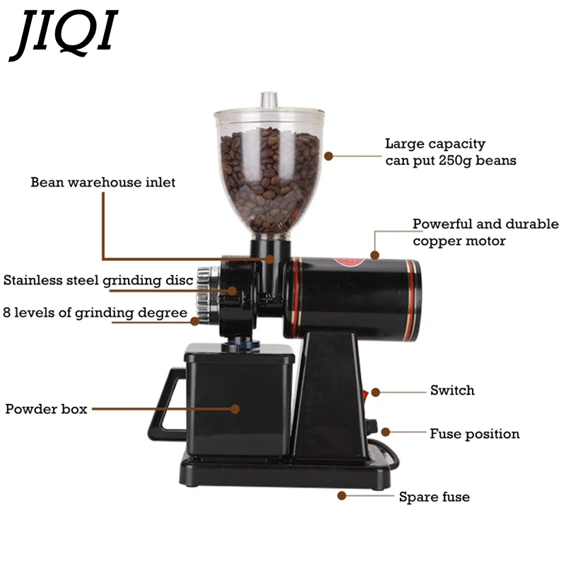 JIQI Elektrische kaffeemühle Kaffee mühle Bean grinder maschine flache grate Schleifen maschine 220 V/110 V Rot/ schwarz EU UNS JIQI Elektrische kaffeemühle Kaffee mühle Bean grinder maschine flache grate Schleifen maschine 220 V/110 V Rot/ schwarz EU UNS