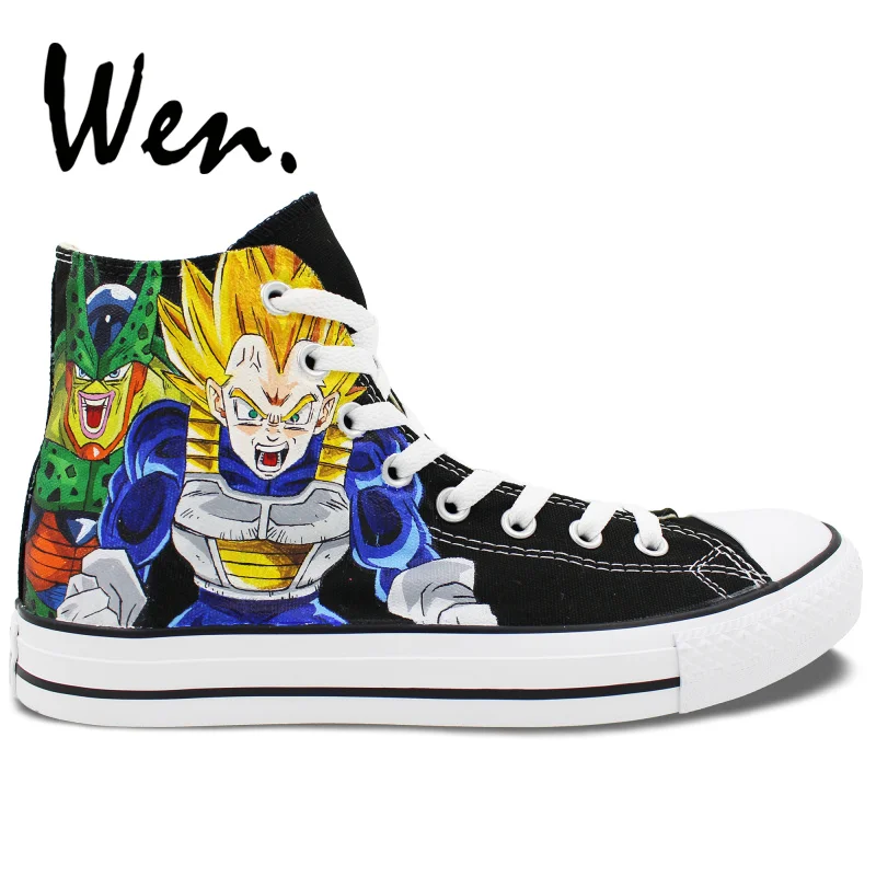 Вэнь ручная роспись обувь Жемчуг дракона битва богов Супер Saiyan God Goku Vegeta Whis Beerus высокие холщовые кроссовки