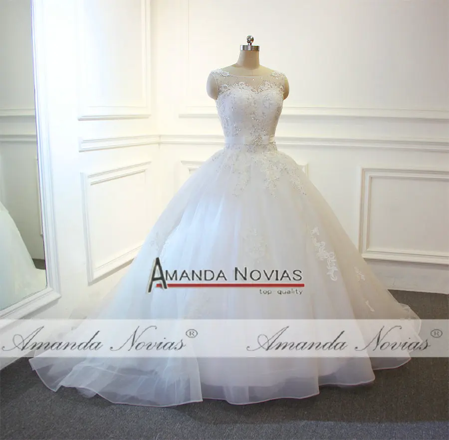 Robe mariage cap Sleeve кристалл лук пояс Кружева свадебное платье с аппликацией