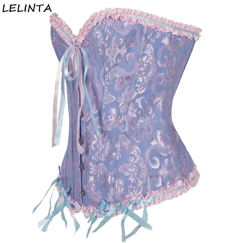 Valin Corset Bustier Overbust Push-up Femme Dentelle Blanc Plastique Désossée Corset à Lacets,Taille 34-36,V070