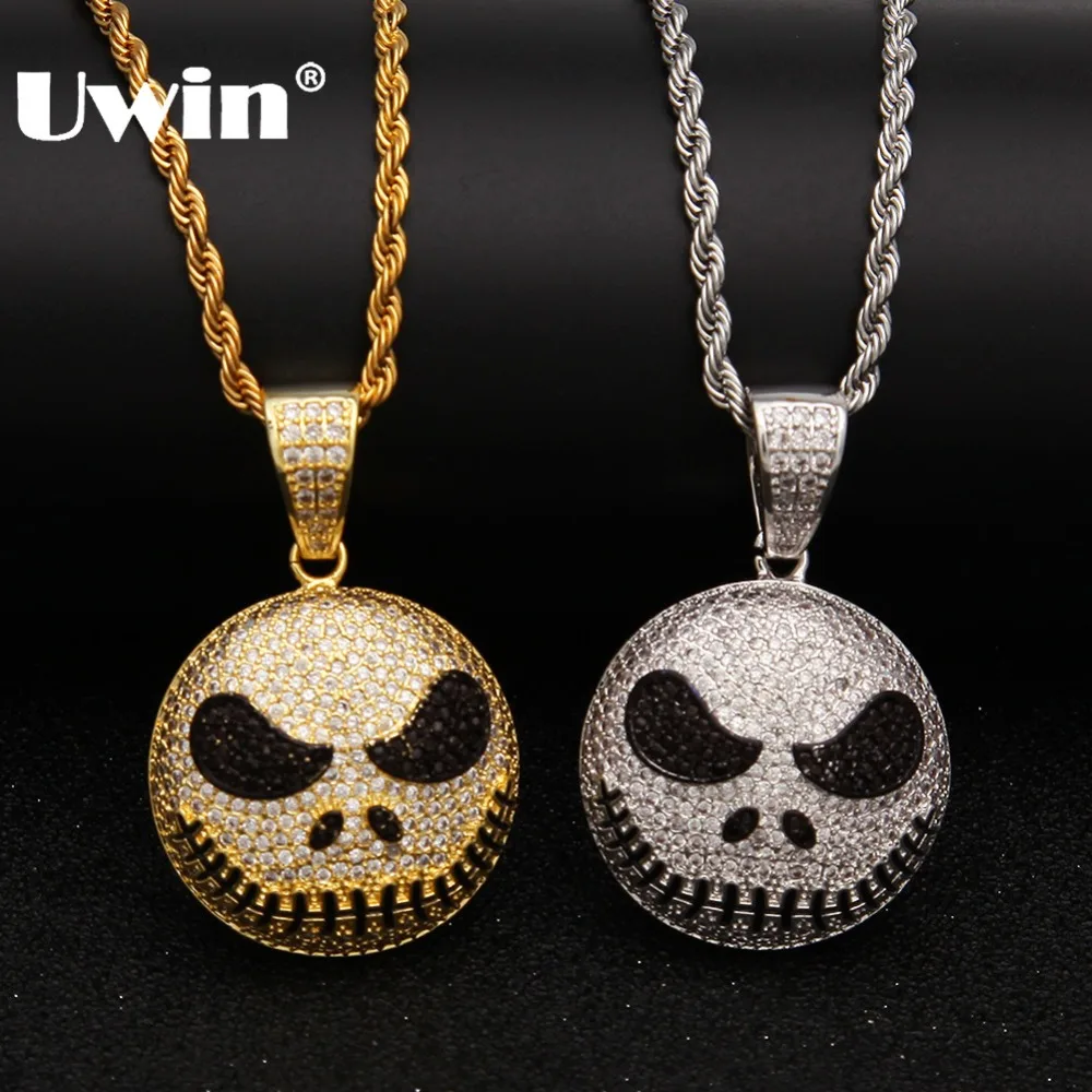 

Uwin AAA Iced Out Cubic Zirconia Emoji Face Pendant & Chains Gold Silver Color Fashion Hiphop Jewelry Necklace For Men