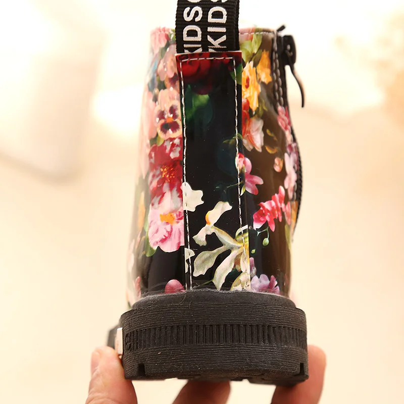 2018 Дети лодыжки зимние шерстяные ботинки для девочек Цветочный принт Ботинки Челси девушки осень ботинки martin детская зимняя обувь размер