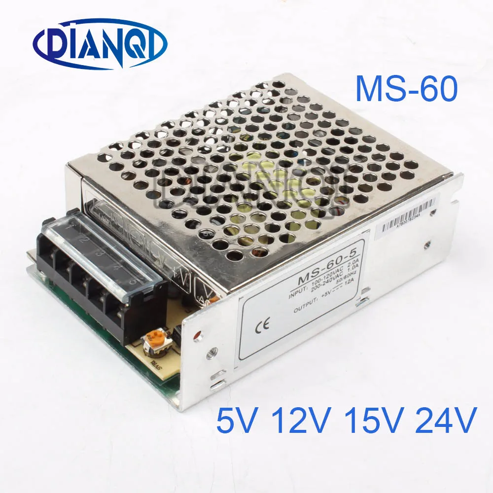 

DIANQI Mini Size Switching Power Supply adjustable 12V Output voltage 60W ac to dc regulator for LED strip ms-60 15V 5V 24V