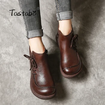 

Tastabo 2018 Fashion Platform Boots Women Handmade Genuine Leather Ankle Boots for Women Soft Martin Shoes Ladies