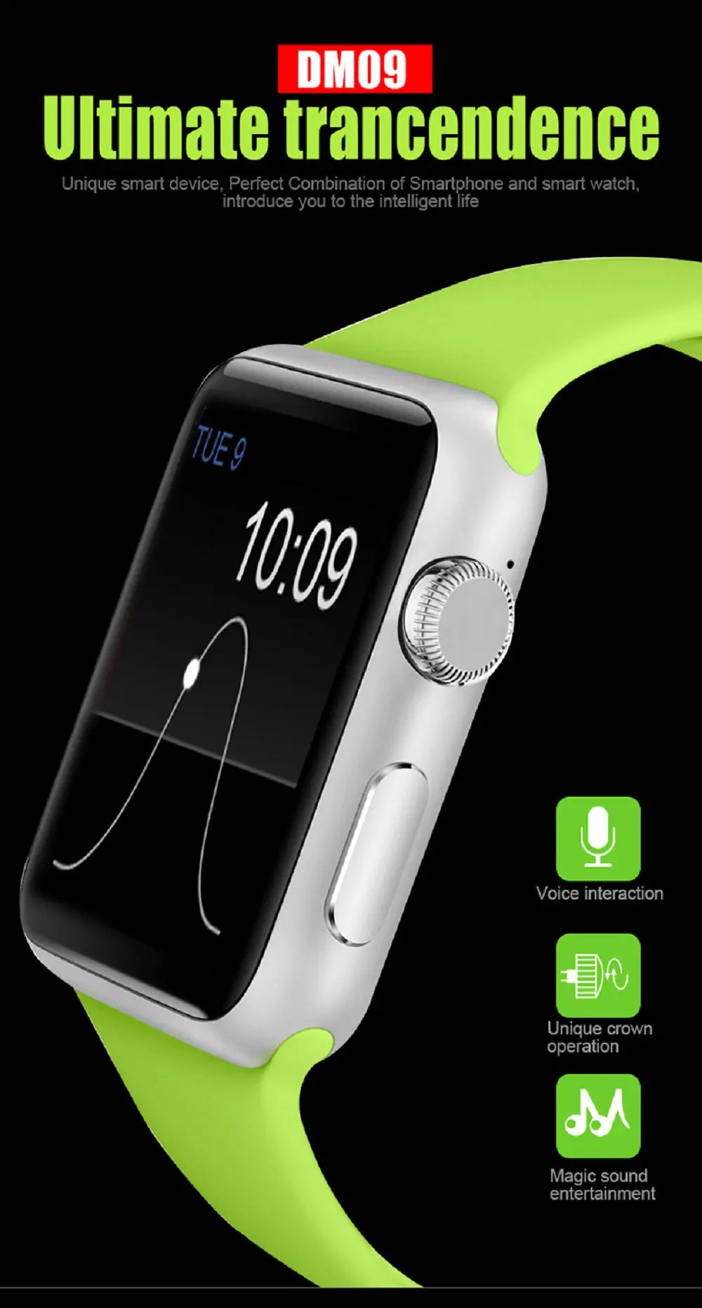 DM09 Bluetooth Смарт-часы спортивные HD экран Поддержка sim-карты носимые устройства Smartwatch для apple Android pk dz09 gt08 LF07watch