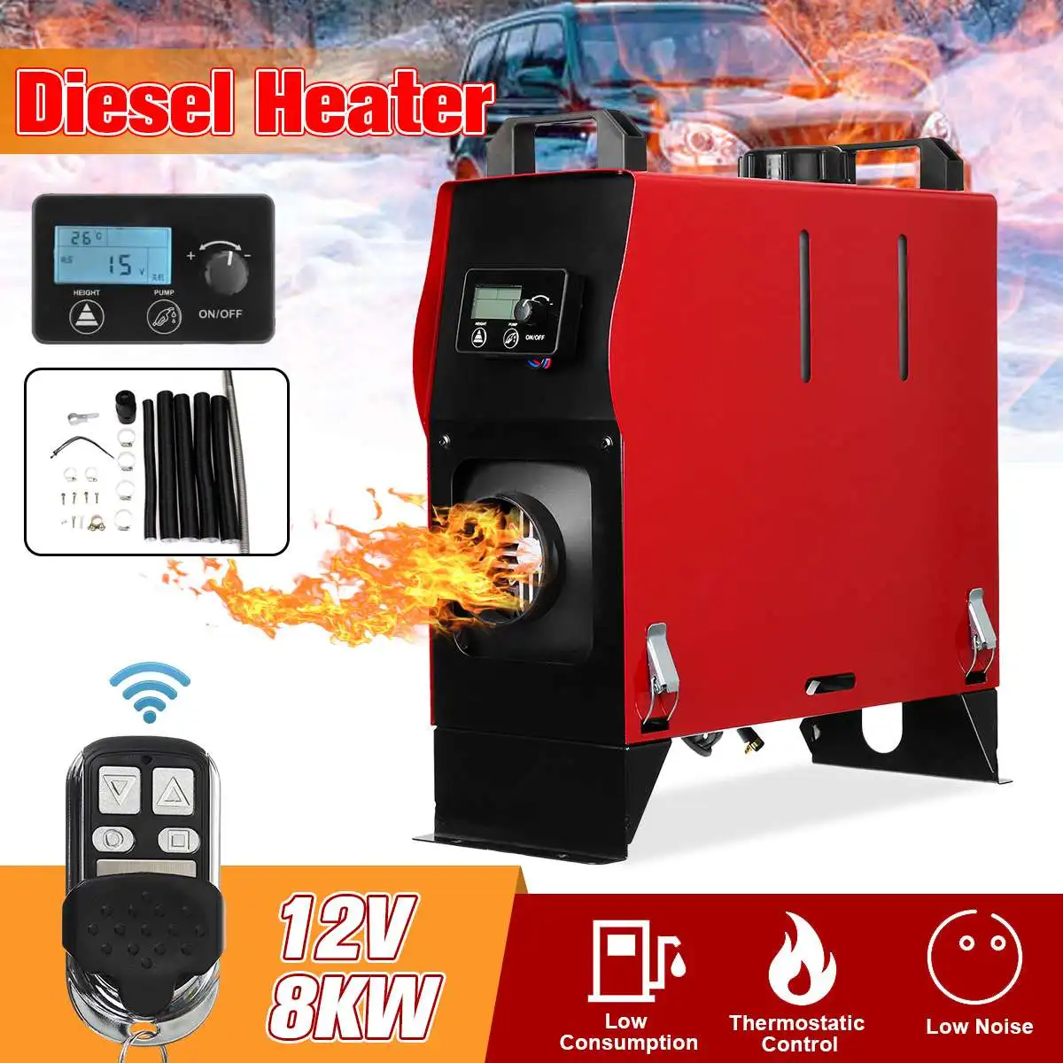 

8KW 12V Integration Single Holes Air Diesels air parking heater LCD Screen Switch Car Heater With Remote Control Saving Space