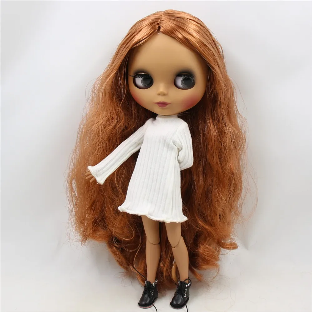 

factory blyth doll 1/6 bjd joint body dark skin matte face, Copper hair, naked doll 30cm BL0356