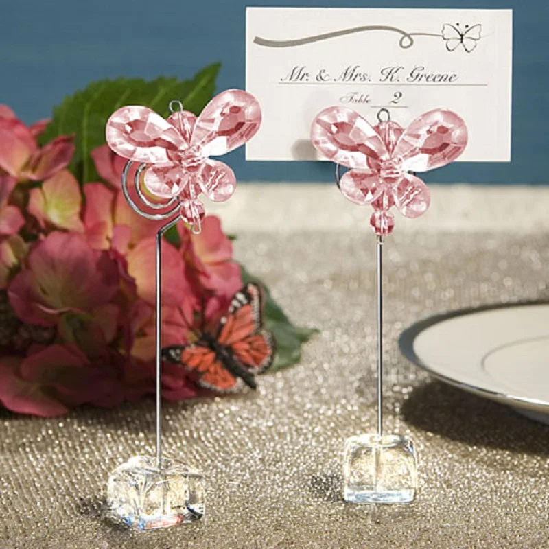 

10pcs White/Pink Crystal Butterfly Name Number Menu Table Place Card Holder Clip Wedding Party Reception Favor