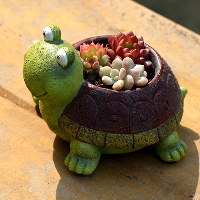 1pcs Flowerpot Lovely Cartoon Turtle Resin Flower Pot Bonsai Planter