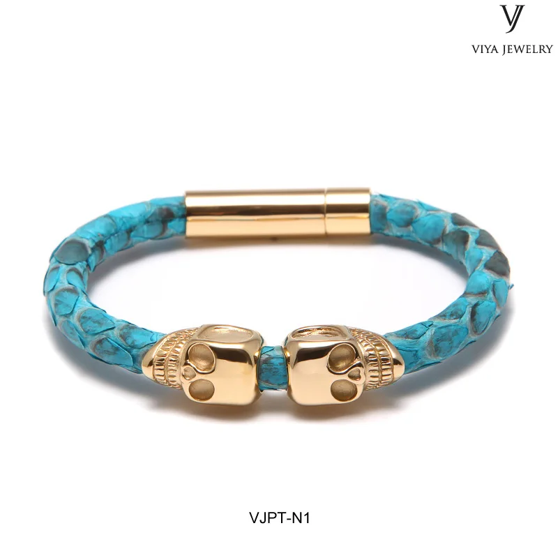 VJPT-N1 Genuine Python skin with double skull bracelet (1)