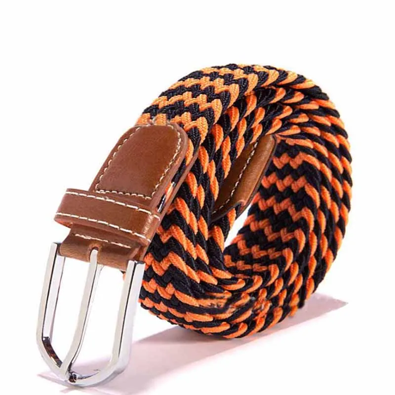 Fashion Men Elastic Stretch Waist Belt Braided Woven PU Leather Belt New KNG88 - Цвет: Оранжевый